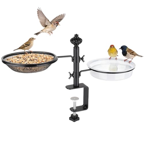 BOLITE Deck Bird Feeders with Metal Tray and Water Bowl, Heavy Duty, Black - style: 2 Trays