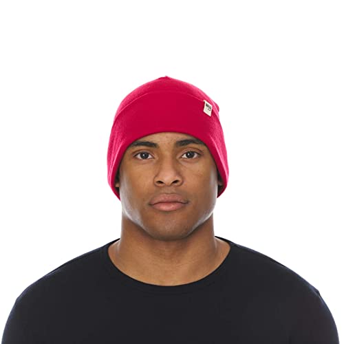 100% Merino Wool Cuff Beanie - Mens & Womens Warm Winter Hat - Watch Cap - Toque - Novelty Beanie - One Size Fits Most - color: True Red