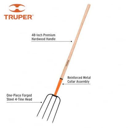 Truper 4-Tine Forged Steel Pitchfork 8 1/2" (Model 11003 / BPJ-4)