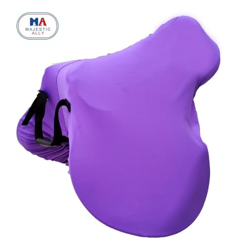 Majestic Ally English Saddle Cover with Adjustable Handle, 4-Way Stretch Spandex/Elastane Fabric, Multiple Colors (Purple) - color: Purple