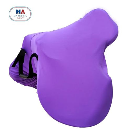 Majestic Ally English Saddle Cover with Adjustable Handle, 4-Way Stretch Spandex/Elastane Fabric, Multiple Colors (Purple) - color: Purple