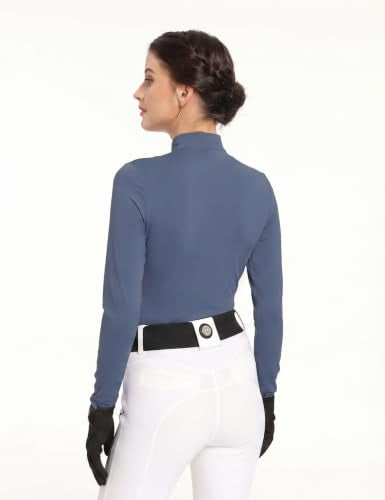 Harrison Howard Women’s Equestrian Riding Shirt, UPF 50+ Quarter Zip Breathable Horse Riding Top, Quick Dry Schooling Shirt - color: Blue, size: X-Large