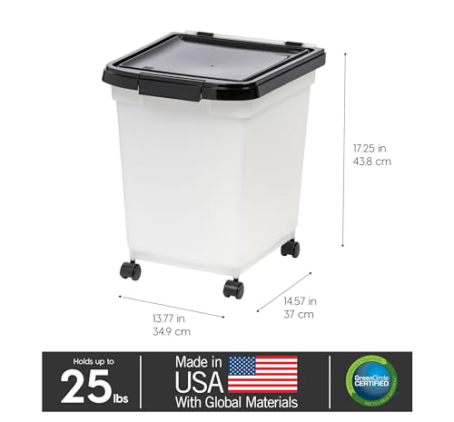IRIS USA Dog Food Storage Container, Up to 25 lbs, Pearl/Black, Made in USA - color: Pearl/Black, size: 25 lbs