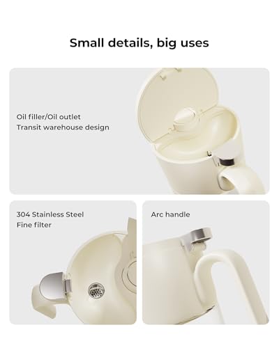 OOU B2 Oil Dispenser Bottle, 20oz/600ml Borosilicate Glass Olive Oil Bottle with One-Step Pop-Up Lid, One-Hand Pour Control, Leak-Resistant Silicone Seal, Stainless Steel Spout & 304 Filter, Off-White
