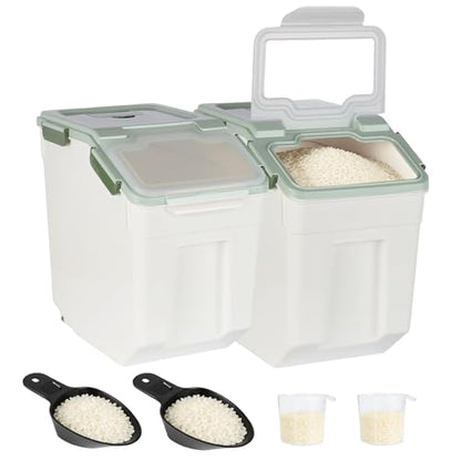 2 Pack Rice Container 50 lbs Large Bulk Flour Sugar Storage Holdhouse Plastic Grain Cereal Dry Goods Bin with Spoon and Measuring Cup for Kitchen Pantry Organization - Green - color: Green