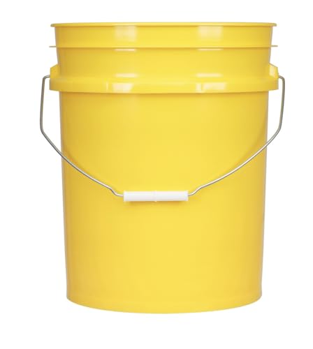 House Naturals 5 Gallon Plastic Yellow Food Grade BPA Free Made in USA Bucket Pail with Air Tight Double Gasket Screw on Lid(Pack of 3) (Yellow and Red lids) - color: Yellow and Red Lids