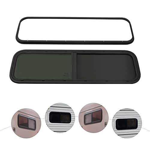Vertical Sliding Black RV Window for Teardrop, Cargo, Horse Trailer, Marine Camper Window Replacement,42" Wide x 12" Tall - size: 42"x12"