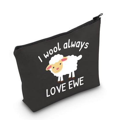 LEVLO Funny Lambs Farm Animals Lovers Gifts I Wool Always Love Ewe Makeup Bags Lamb Sheep Pun Xmas Valentine Travel Case (always love ewe-black) - color: always love ewe-black