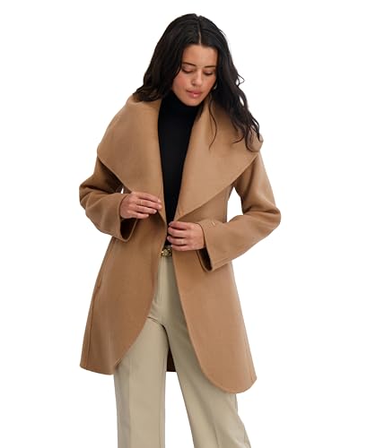 TAHARI Womens Double-faced Luxury Soft Wool Blend Peacoat Removable Belt Wool Coat Oversized Collar - color: Camel, size: X-Small