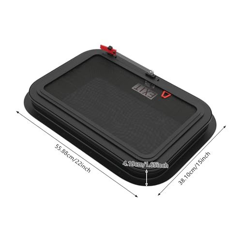 RV Exit Window W/ Trim Ring & Screen, Push Out Glass Camper Window – Tempered Glass/Aluminum Alloy, 22*15in Hole, 38mm Wall Thickness, Black for RV/Camper/Trailer Owners