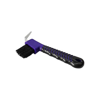 Purple Horse Hoof Pick Brush, Soft Grip Handle with Stiff Bristles for Effective Hoof Cleaning Portable Grooming Tool - color: Purple
