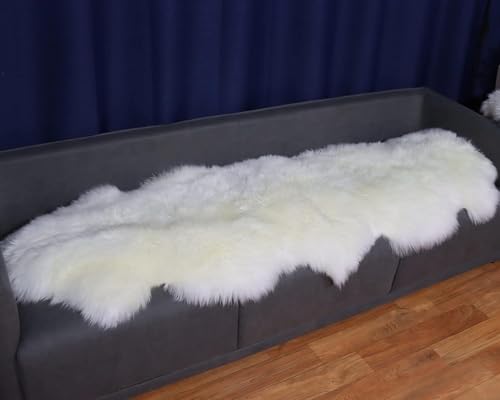 Champlus Genuine Australian Merino Sheepskin Rug, 2x6 ft Sheep Skin Fur Lambskin Area Rug, Double Pelt, White - size: 2' x 6' (Oblong)