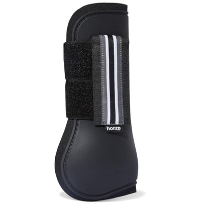 HORZE Adepto Open Front Tendon Boots | Durable Shell with Neoprene Lining - Black - Warmblood - color: Black, size: Warmblood