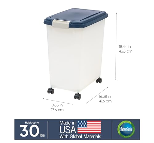 IRIS USA Dog Food Storage Container, Up to 30 lbs, Navy/Pearl, Made in USA - color: Navy/Pearl, size: 30 lbs