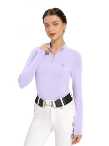 Harrison Howard Women’s Equestrian Riding Shirt, UPF 50+ Quarter Zip Breathable Horse Riding Top, Quick Dry Schooling Shirt - color: Light Purple, size: Large