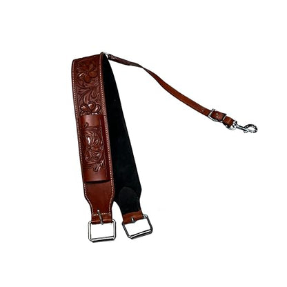Hulara Western Carved Leather Rear Flank Back Saddle Girth Cinch Belt with Bucking Strap Comfytack |Premium Flank Cinch Belt Leather Horse Girth - color: Brown Flower