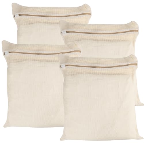 4-Piece Large Durable Organic Cotton Mesh Laundry Bags with Sturdy Zippers and Breathable Mesh are Delicate Laundry Bags for Underwear, Clothes, Pants and Socks - size: Large