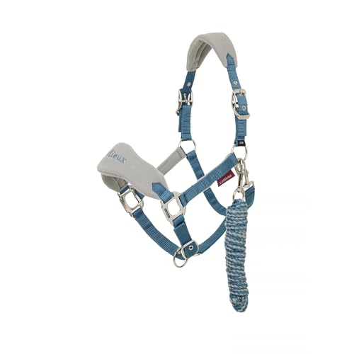 LeMieux Vogue Fleece Headcollar - Halter & Leadrope - Extra Padding, Adjustable at Curb and Poll Strap - color: Ice Blue, size: Cob