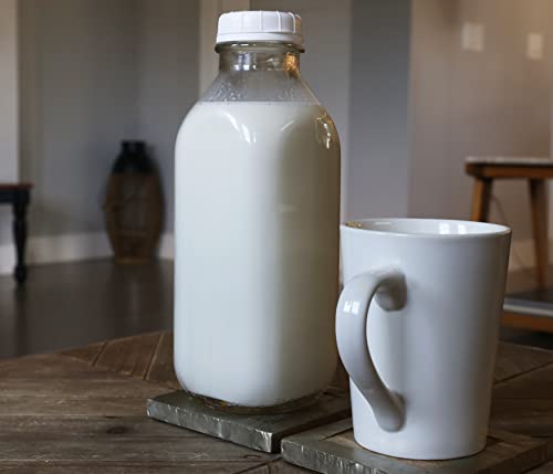 The Dairy Shoppe Glass Milk Bottle, Heavy Glass with Extra Lid, Creamery Style (1, Liter) - size: Liter