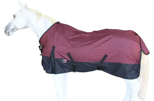 CHALLENGER 1200D Turnout Waterproof Rain Light-Weight Sheet Horse Blanket - color: Burgundy/Black, size: 84"
