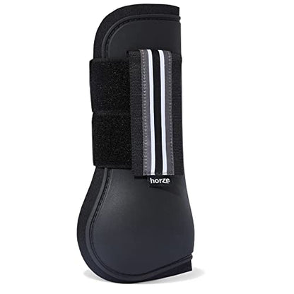 HORZE Adepto Open Front Tendon Boots | Durable Shell with Neoprene Lining - Black - Warmblood - color: Black, size: Warmblood