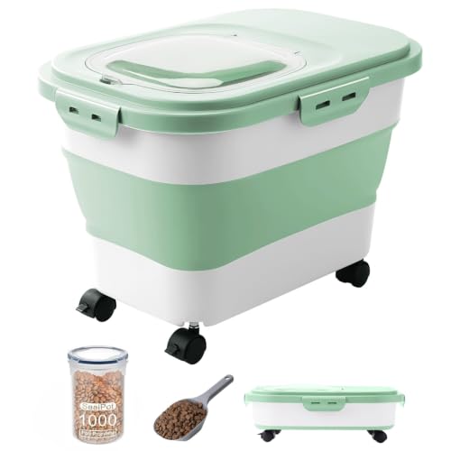 20-23Lbs Dog Food Storage Container Airtight,Collapsible Dog Food Container - color: Green&White