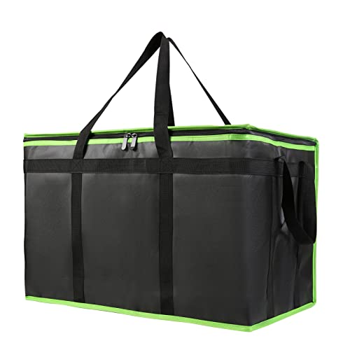 Bodaon Insulated Food Delivery Bag, XXX-Large Insulated Pizza Delivery Bags, Black with Green Edge, 1-Pack | Pizza Delivery Bags for Hot and Cold Food, Commercial, Large Capacity, Catering Cooler Bag for Rideshare, Warmers for Parties - color: Black-green