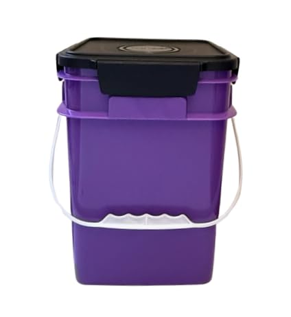House Naturals 4 Gallon Square Food Grade Plastic Bucket with Lid, Made in USA (Pack of 2) (Purple) - color: Purple