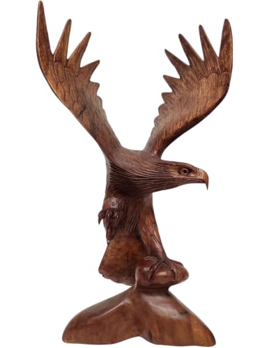 WorldBazzar Mahogany Wood Bald Eagle, 20 inch Hand Carved by Mr Putu American Indian Cowboy Horse (1)