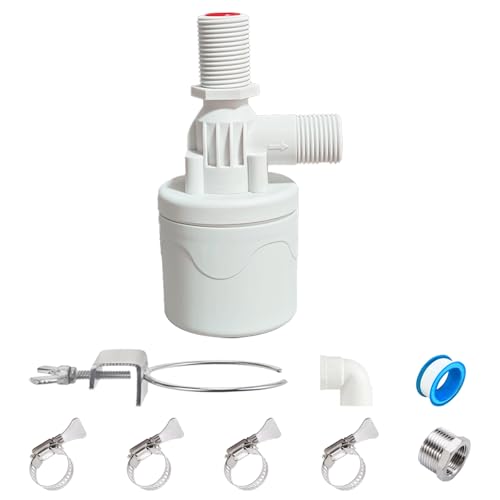 Chicken Waterer Float Valve Kit - Side Inlet, Compatible with Various Chicken Water Cups & Nipples, Includes Hole Opener, 4 Hose Clamps, Raw Tape, 1/2 to 3/4 Inch Adapter