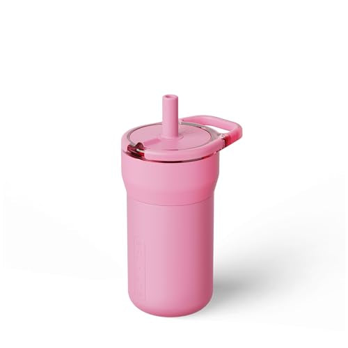 BrüMate Leap 12oz 100% Leakproof Kids Tumbler with Handle & Silicone Soft Straw | Durable Drop Resistant Silicone Sleeve | Made of Insulated Stainless Steel | Cup Holder Friendly | (Primrose) - color: Primrose