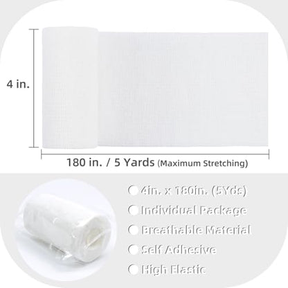 IndigoCase 3 Pack Self Adhesive Bandage Wrap 4 Inch x 5 yd Elastic Tape - color: White, size: 4 Inch - 3 Pack