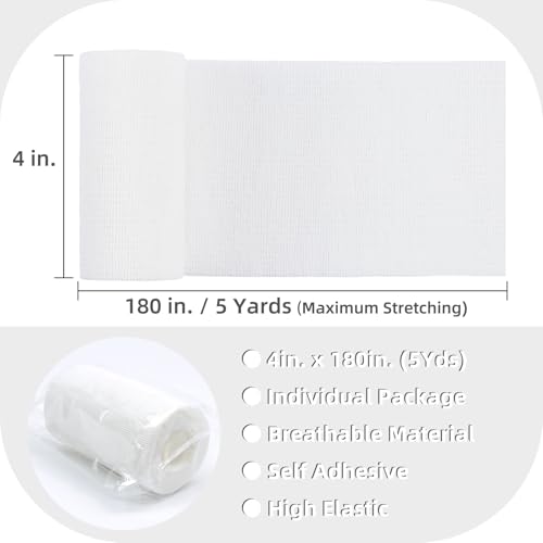 IndigoCase 3 Pack Self Adhesive Bandage Wrap 4 Inch x 5 yd Elastic Tape - color: White, size: 4 Inch - 3 Pack