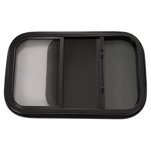 HECASA Universal RV Window 14" W x 22" H W/Trim Ring & Mesh Screen Vertical | Sliding Camper Teardrop Side Replacement Tinted Tempered Glass Aluminium Plastic - size: 14" W x 22" H