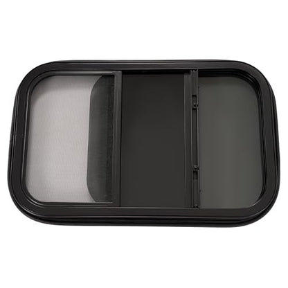HECASA Universal RV Window 14" W x 22" H W/Trim Ring & Mesh Screen Vertical | Sliding Camper Teardrop Side Replacement Tinted Tempered Glass Aluminium Plastic - size: 14" W x 22" H