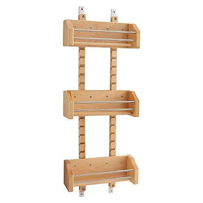 Rev-A-Shelf Pullout Wall Storage Organizer for Kitchen Cabinets, Sliding Door Mounted Spice Rack with 3 Adjustable Shelves, Maple Wood, 4ASR-15 - size: 10.13" W