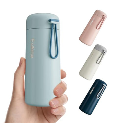 8 oz Water Bottles Made of 304 Stainless Steel, Small Water Bottles Double Wall Vacuum Insulation for Hot&Cold Drinks, Water Bottle Purse with Carry Handle - 100% Leakproof (Grayish Blue) - color: Grayish Blue, size: 8.5 Ounces