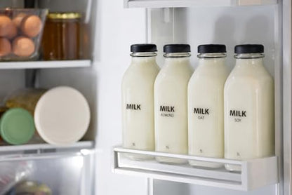 JARSAVER® 34oz/1L Glass Milk Bottles With Black Silicone Lid | Reusable Food Grade Glass Jugs | Leakproof & Airtight | Made in America | for Milk, Almond Milk, Oat Milk, Soy Milk, Juice (Almond Milk)