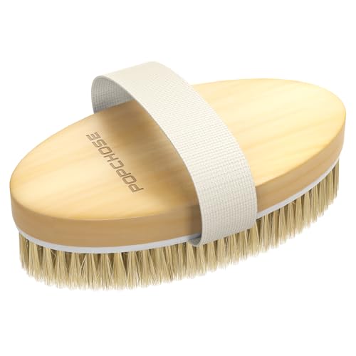 POPCHOSE Dry Brush for Lymphatic Drainage, Dry Brushing Body Brush | Natural Boar Bristle Body Brush, Dry or Wet Exfoliating Shower Scrub Brush for Smoother Skin, Self Care Routine Gift - size: 1 Count (Boar Bristles)