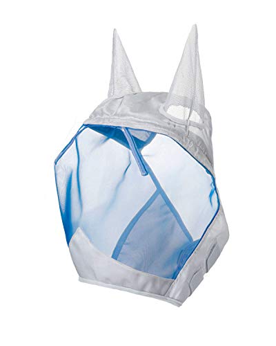 Harrison Howard CareMaster Thick Fleece Padding Translucent Fine Mesh Horse Fly Mask Standard Silver/Blue Retro Medium Cob