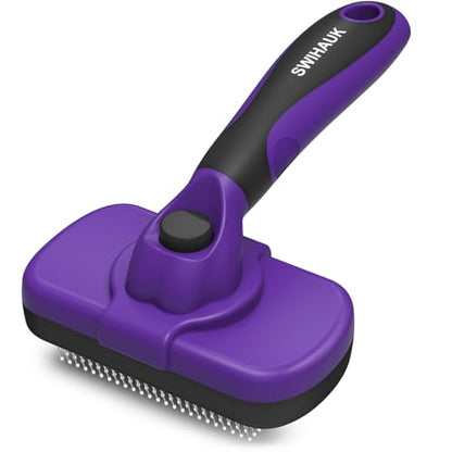 Swihauk Self Cleaning Slicker Brush for Dogs & Cats, Skin Friendly Pet Grooming for Shedding, Deshedding, and Hair Removal - Puppy Brush for Long Haired Pets, Pet Supplies, Purple - color: Purple