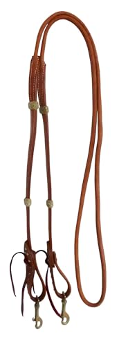 CHALLENGER Horse Western Leather Rolled Tie End Barrel Reins Brass Rawhide 66RT13