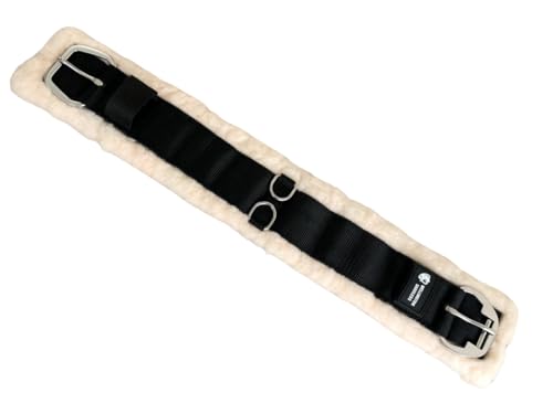 Horse Girths - Synthetic Wool Horse Cinch with Rust Free Roller Buckles and D-rings, 30 inch, Black, Black/Cream