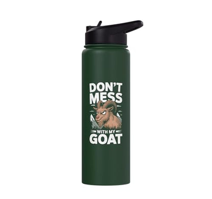 Don´t Mess With My Goat Cute Coat Pygmy Goat Farmer Stainless Steel Insulated Water Bottle - color: Dark Green