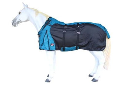 Challenger Horse 1200D Turnout Sheet Waterproof, Breathable, Light-Weight Rain Blanket with Bellyband, Ripstop Outer Shell 3EE12B - color: Teal Black, size: 64 inches