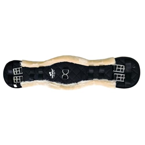 FauxFur Sheepskin Dressage Girth with Stainless Steel Buckles, Quilted Black, 19.69-33.46 inches - size: 65CM