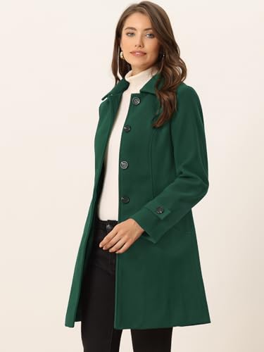 Allegra K Women's Winter Overcoat Peter Pan Collar Single Breasted Pea Coat - color: Dark Green, size: X-Small