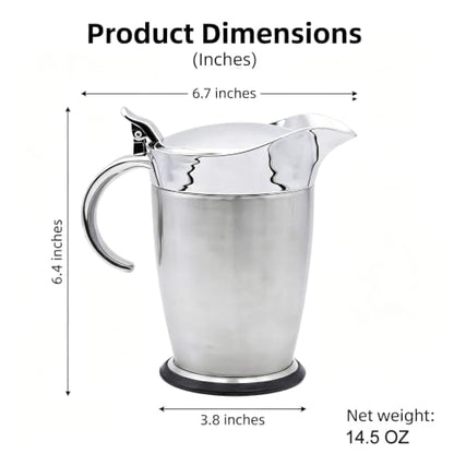 Double Insulated Gravy Boat - Stainless Steel Sauce Jug with Hinged Lid Hinged Lid Ideal for Gravy or Cream at Thanksgiving (750ML/26 OZ silver) - color: 750ML/26 OZ silver