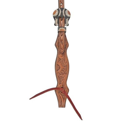 Circle Y Copper Sunflower Tooling Durable Versatile Western Horse Size Double Leather Ply Browband Headstall with Adjustable Strap | 35" - 43" Headstall Working Length