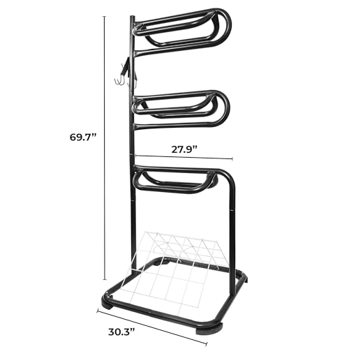 HOMESTEAD 3-Tier Saddle Rack - Horse Saddle Stand Rotating Tiers, Bridle Rack, Hooks for English & Western Saddle, Tack Room - size: 88 Lbs